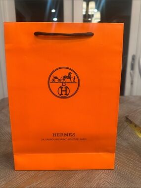 Hermes Orange Logo Paper Shopping Bag